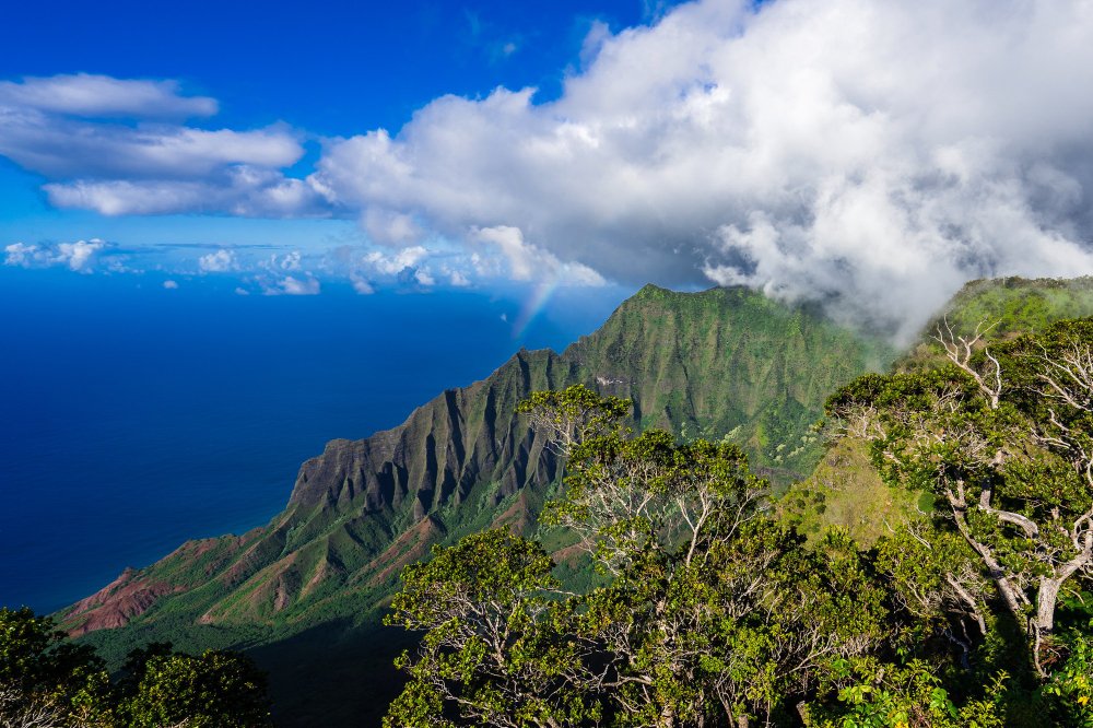 high angle shot famous kalalau valley kauai hawaii