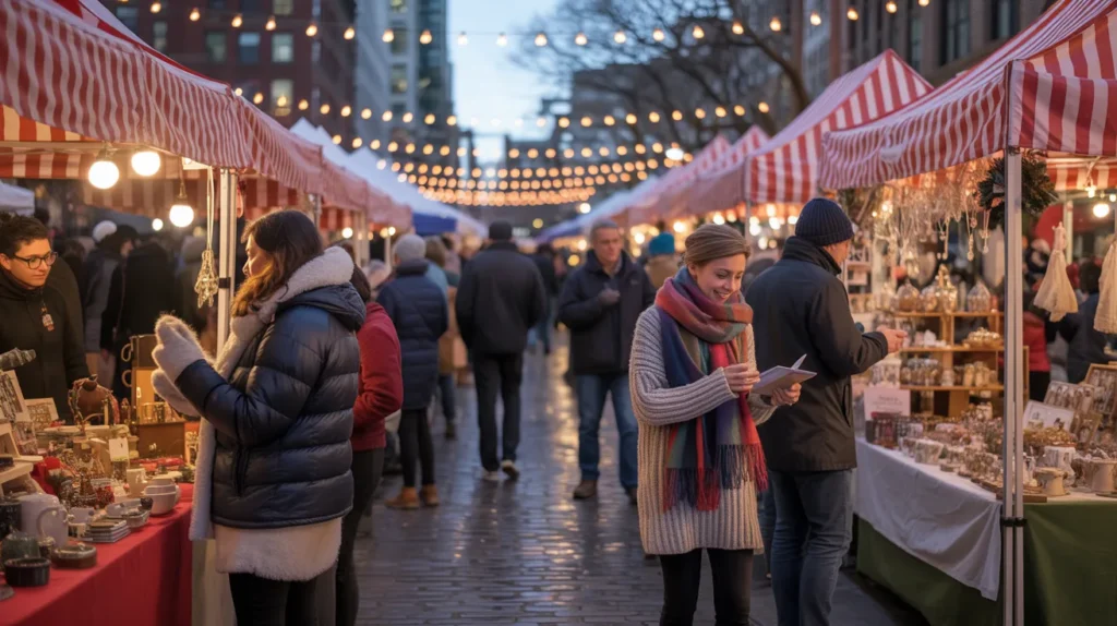 Cozy twilight scene in Union Square, New York