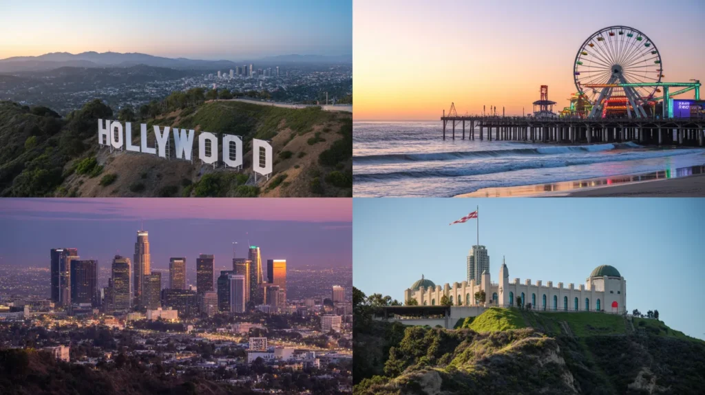 collage of 4 images of the scenic points of los angeles