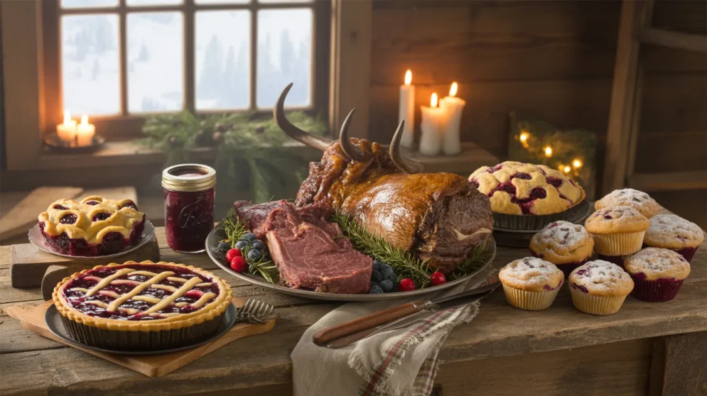 Montana Holiday Food Traditions including Huckleberry treats and bison and elk roasts