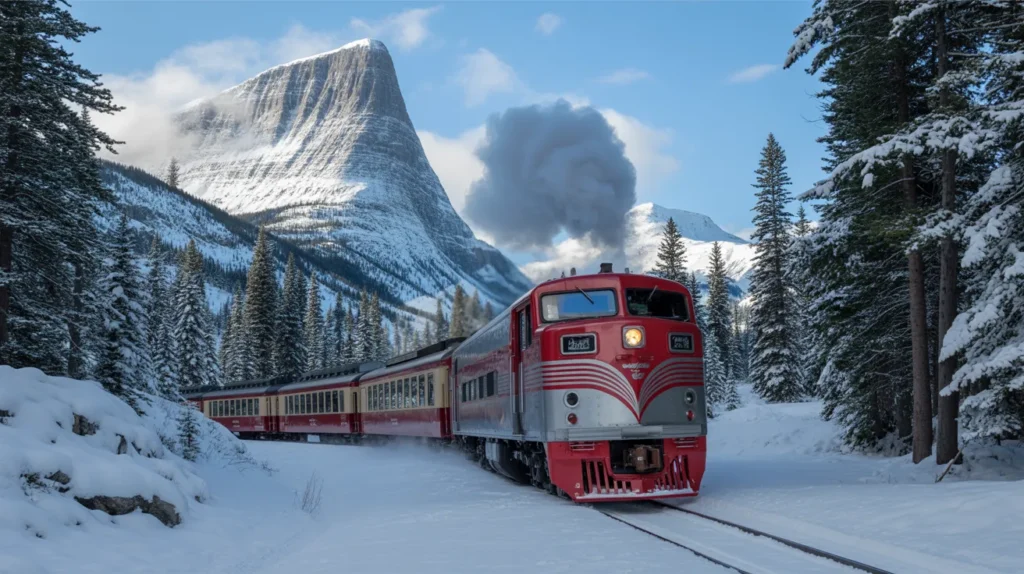 Scenic Winter Train Ride between Glacier National Park east and west entrances
