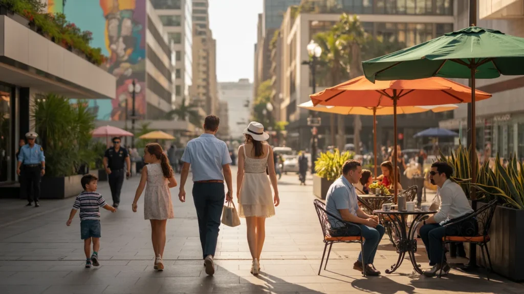 clean, modern Mexican city street in a safe tourist neighborhood