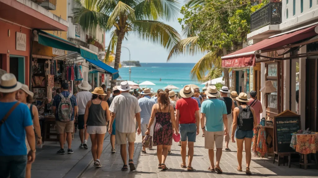 tourists walking around in Playa del Carmen, mexico