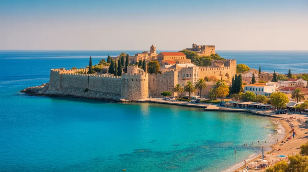 image of Rhodes which has a UNESCO-listed medieval old town, clear warm water, and a longer summer season than many other islands