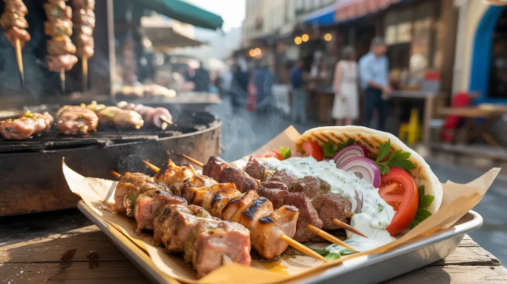 image of souvlaki from a greek street stall